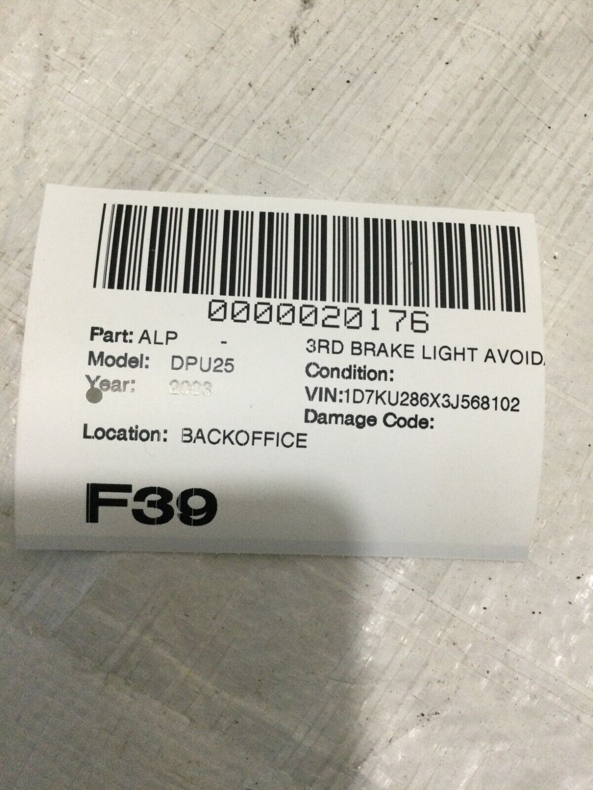 2003-2005 Dodge Ram 2500 3rd Brake Light Lamp OEM