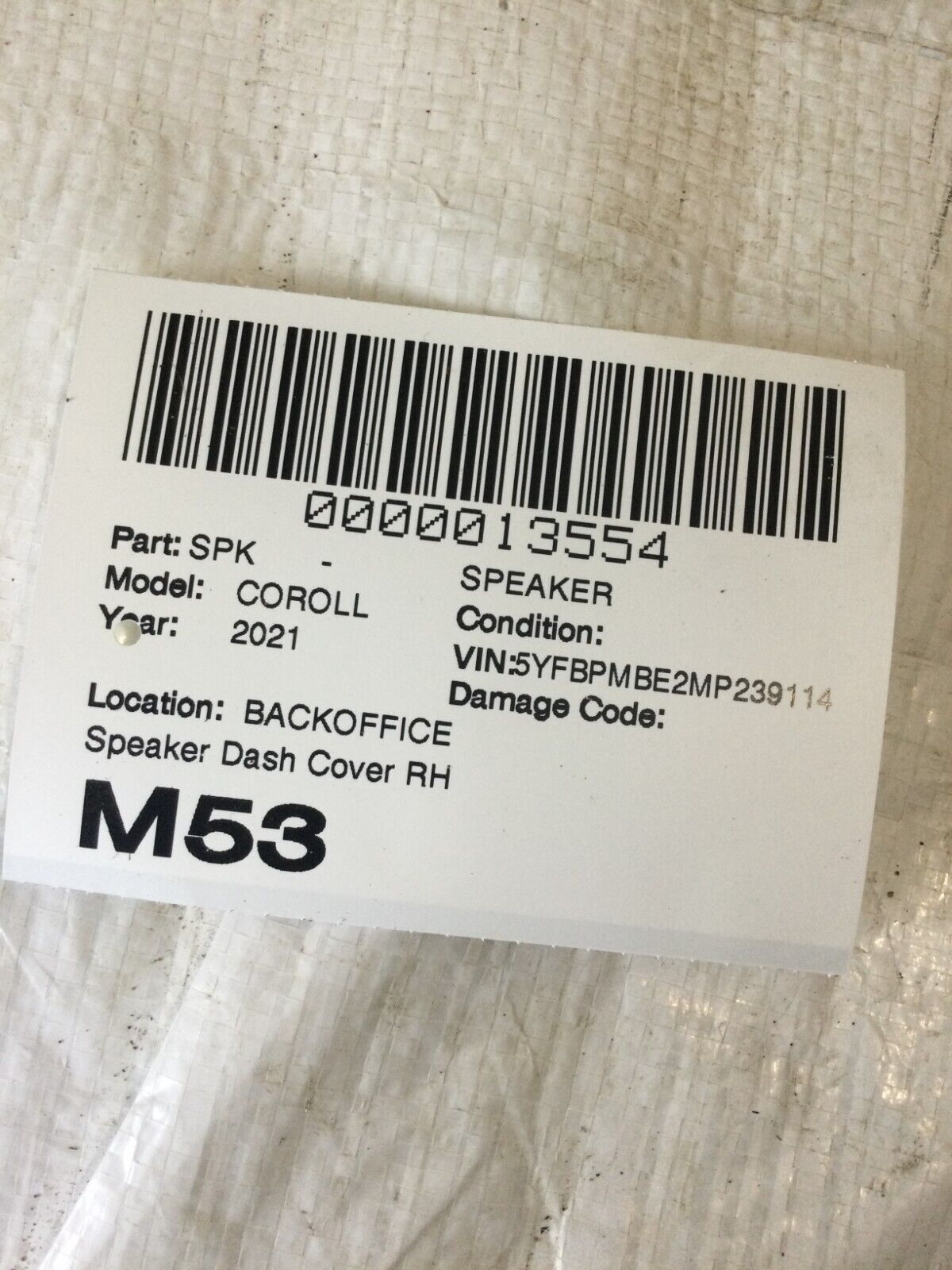 2021 Toyota Corolla Dash Cover Right Side Audio Speaker OEM