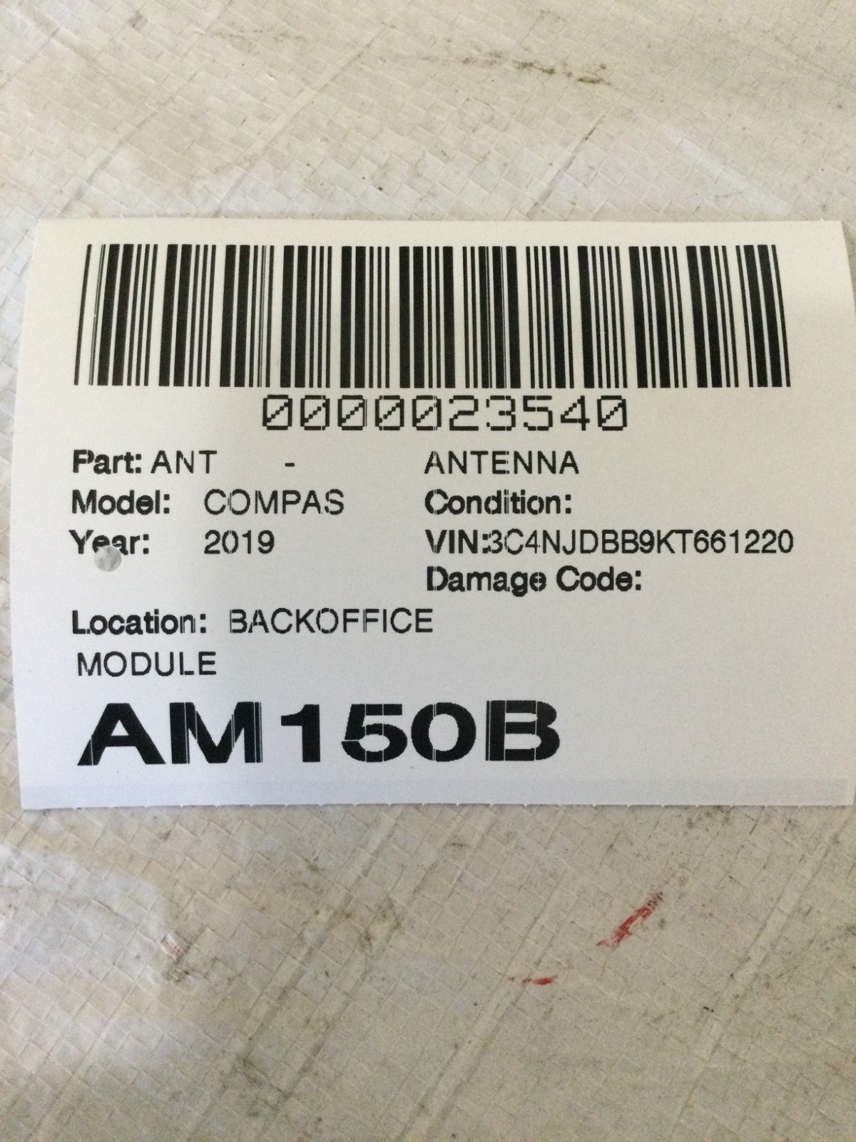 2019 Jeep Compass Keyless Entry Antenna Module OEM 68051315AB