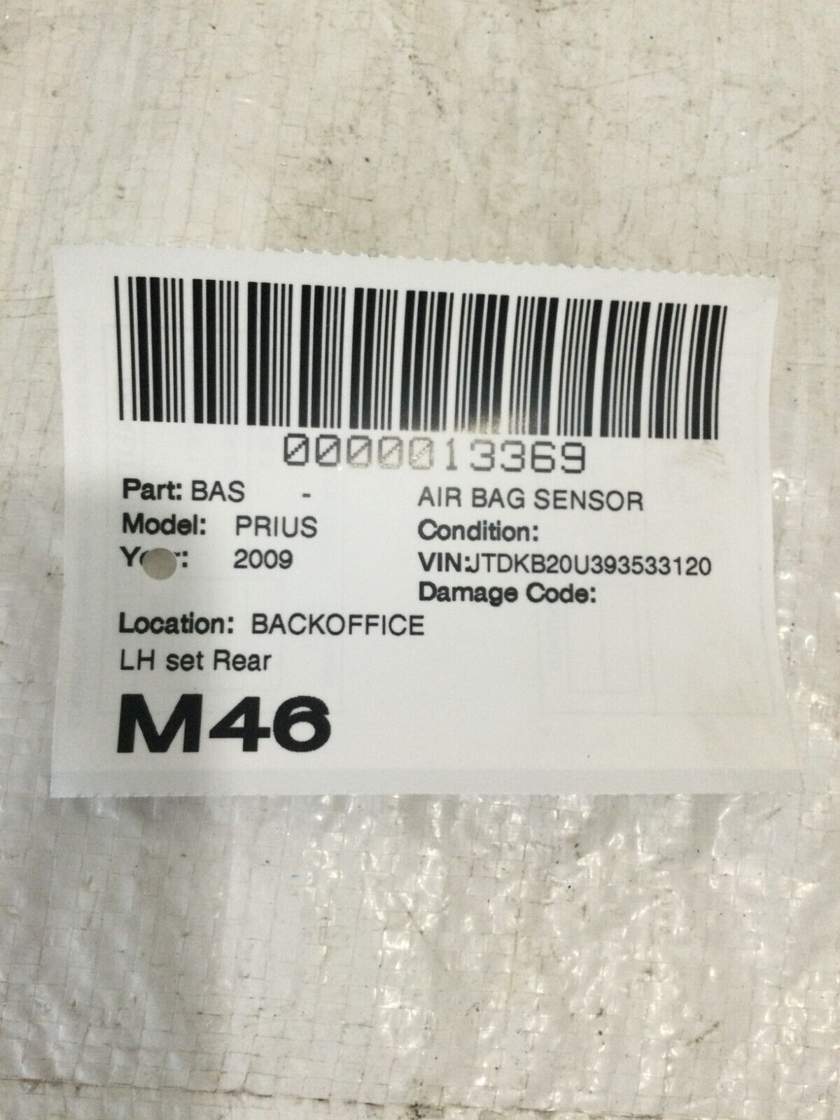 2004-2009 Toyota Prius Rear Left SRS Impact Crash Sensor Unit 89834-47020