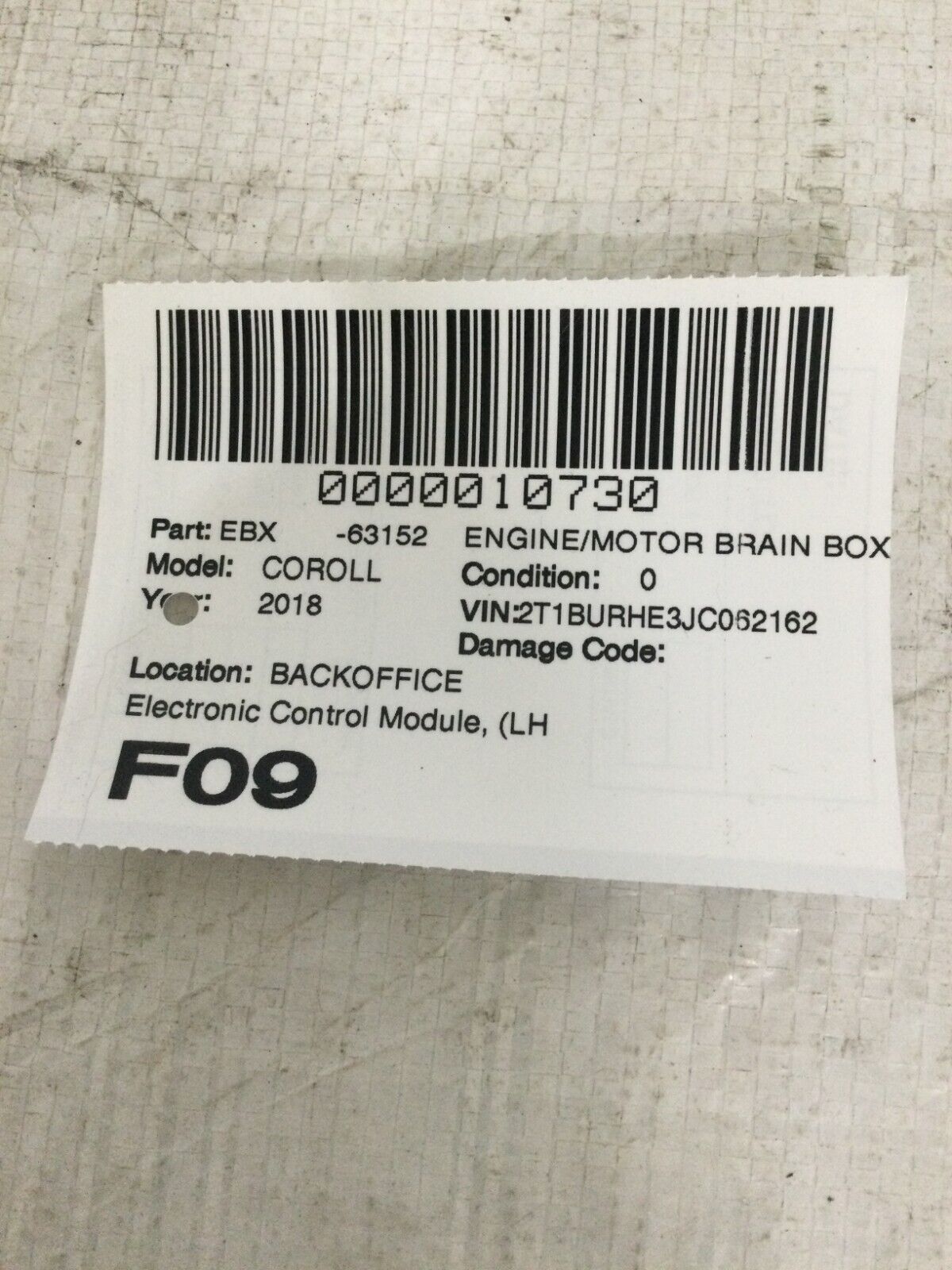 17 18 Toyota Corolla 1.8L 89661-0ZR00 Computer Engine Control ECU ECM EBX Module