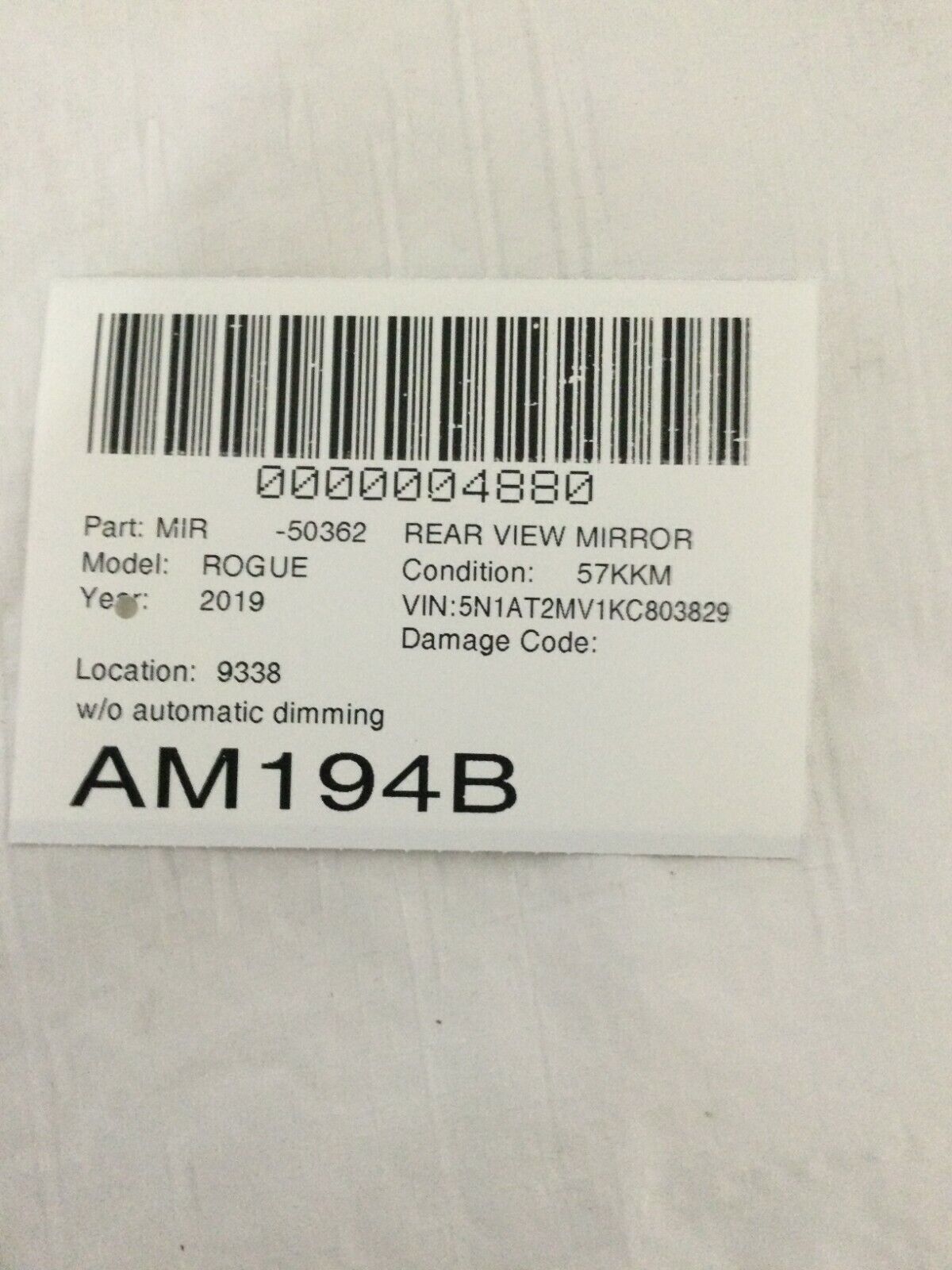 2019 Nissan Rogue Interior Rear View Mirror OEM E8011681