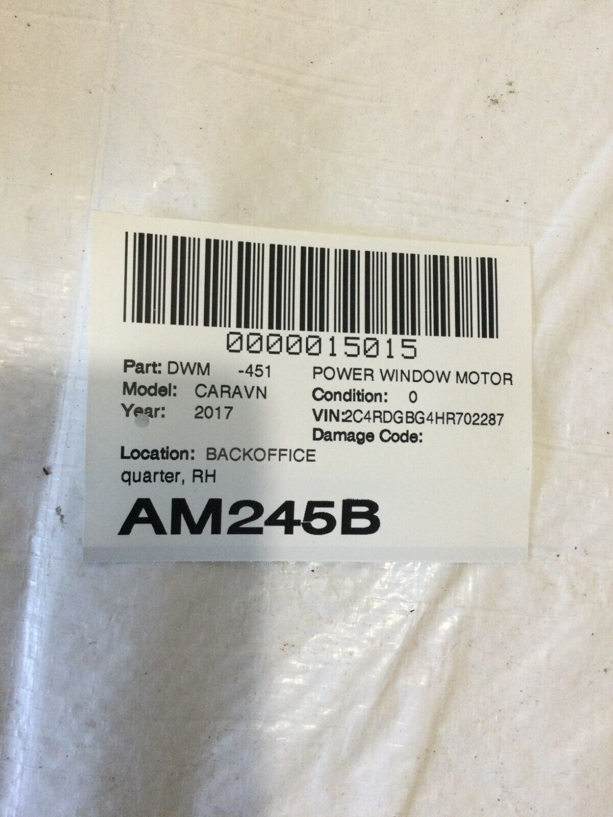 2017 Dodge Grand Caravan Rear Right Power Vent Motor OEM
