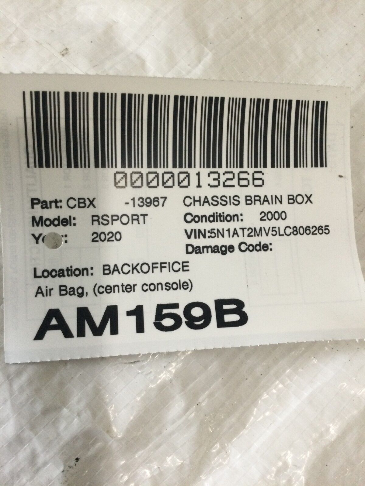 2020 Nissan Rogue SRS Control Module 98820 7FL0C OEM