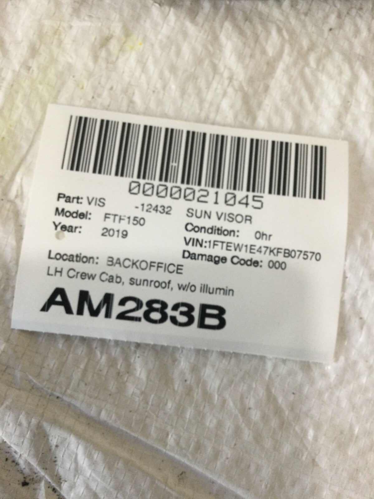 2019 Ford F-150 F150 Left Crew Cab Sunvisor Black OEM LH