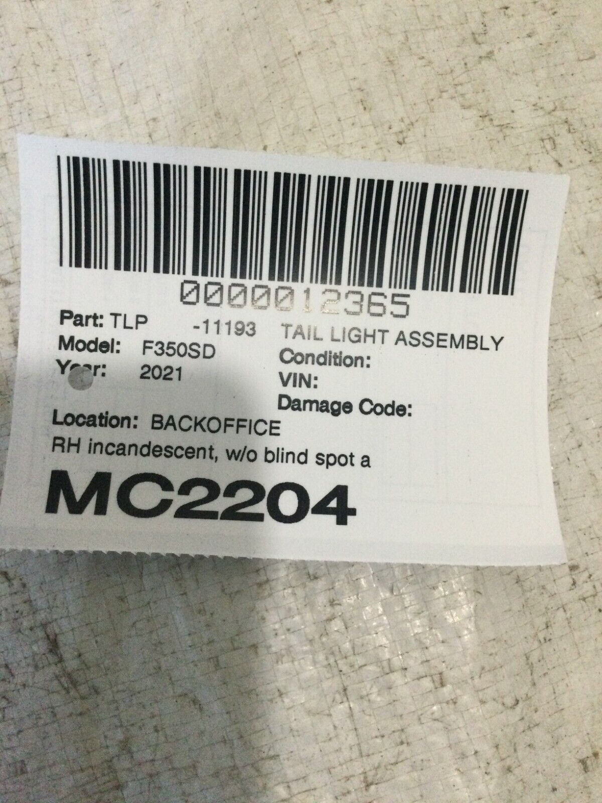 2020-2023 Ford F250 F350 Passenger Side Taillight RH OEM LC3B-13B504-AD