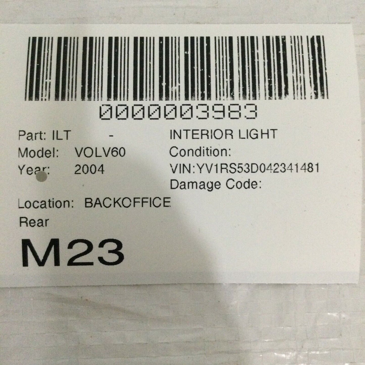 2004 Volvo S60 Rear Interior Dome Map Light 9178936 OEM