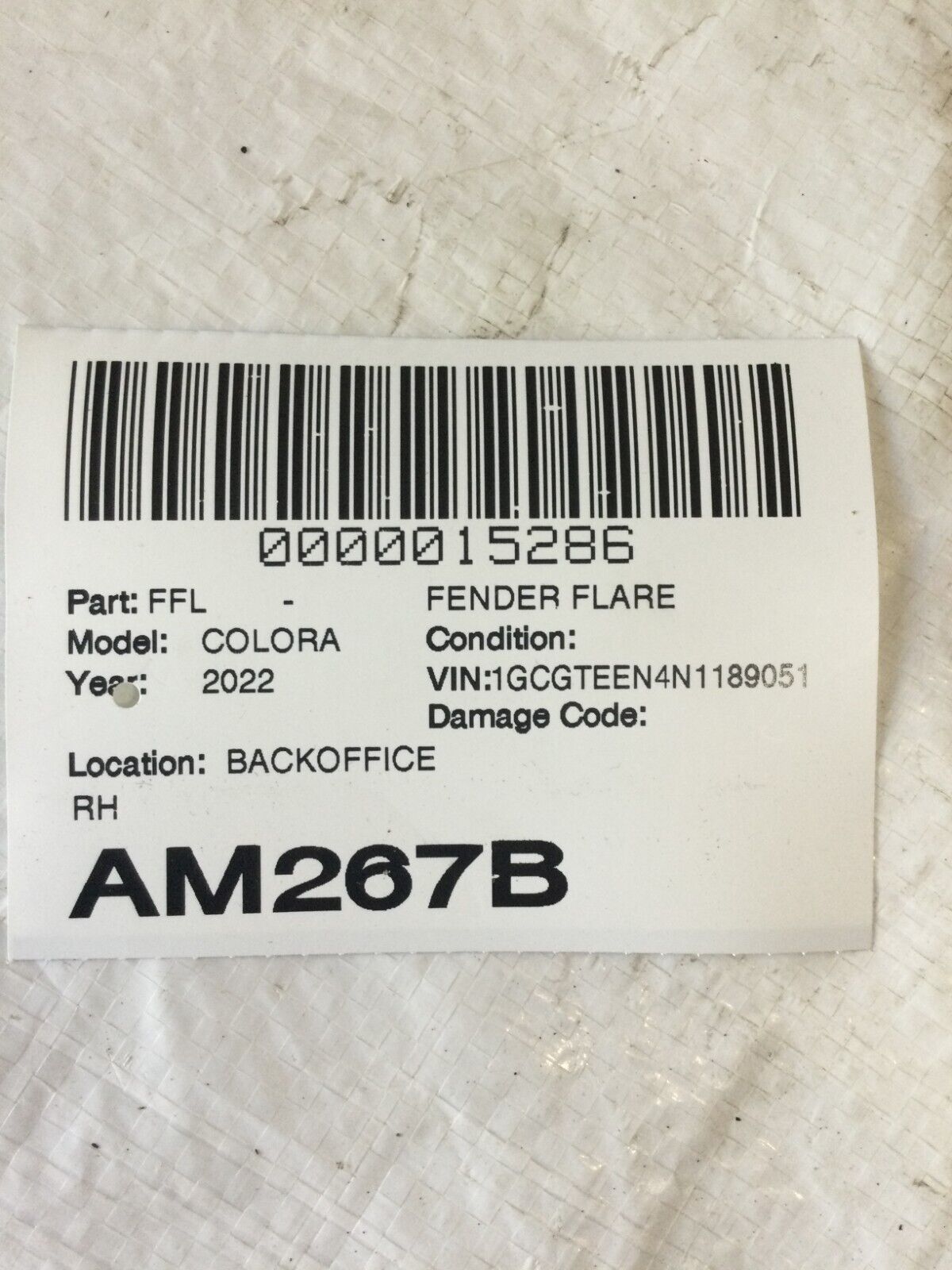 2022-2023 Toyota Corolla Fender Flare Right Passenger Side OEM