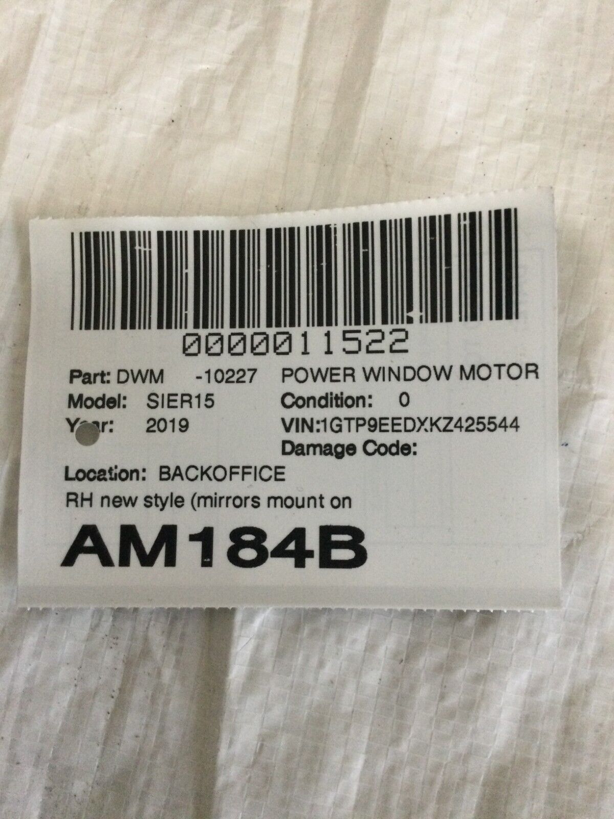 2019 GMC Sierra 1500 Right Passenger Power Window Motor OEM