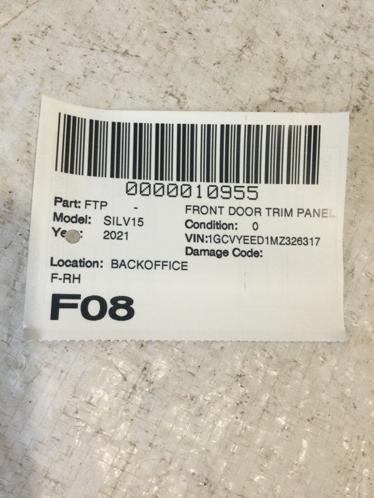 2021 Chevrolet Silverado 1500 Crew Cab Front Right Door Trim Panel OEM