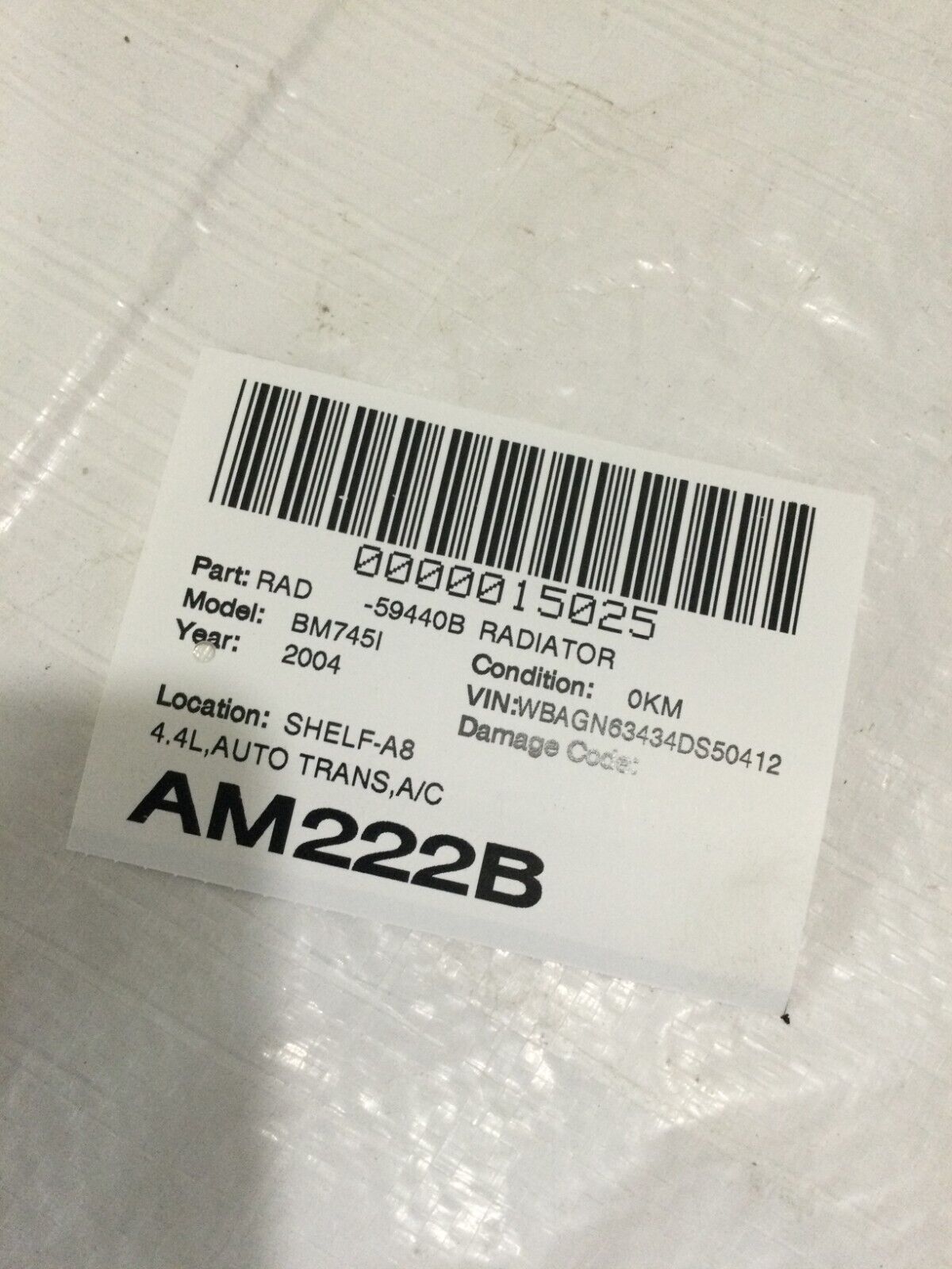 2004-2005 BMW 745LI Radiator Assembly 7507972 OEM