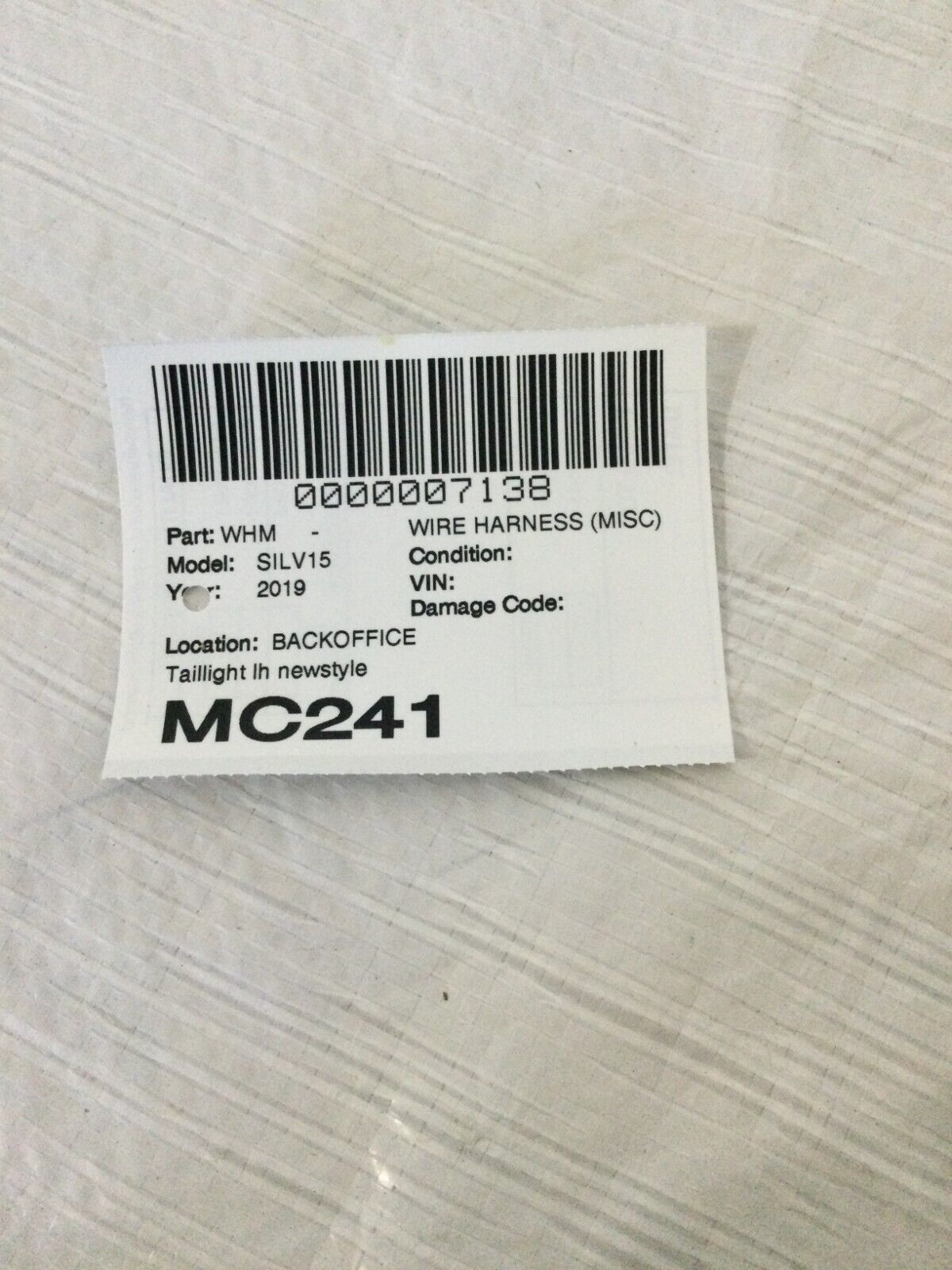 2019 Chevrolet Silverado 1500 Rear Left Tail Light Harness 22321AD OEM