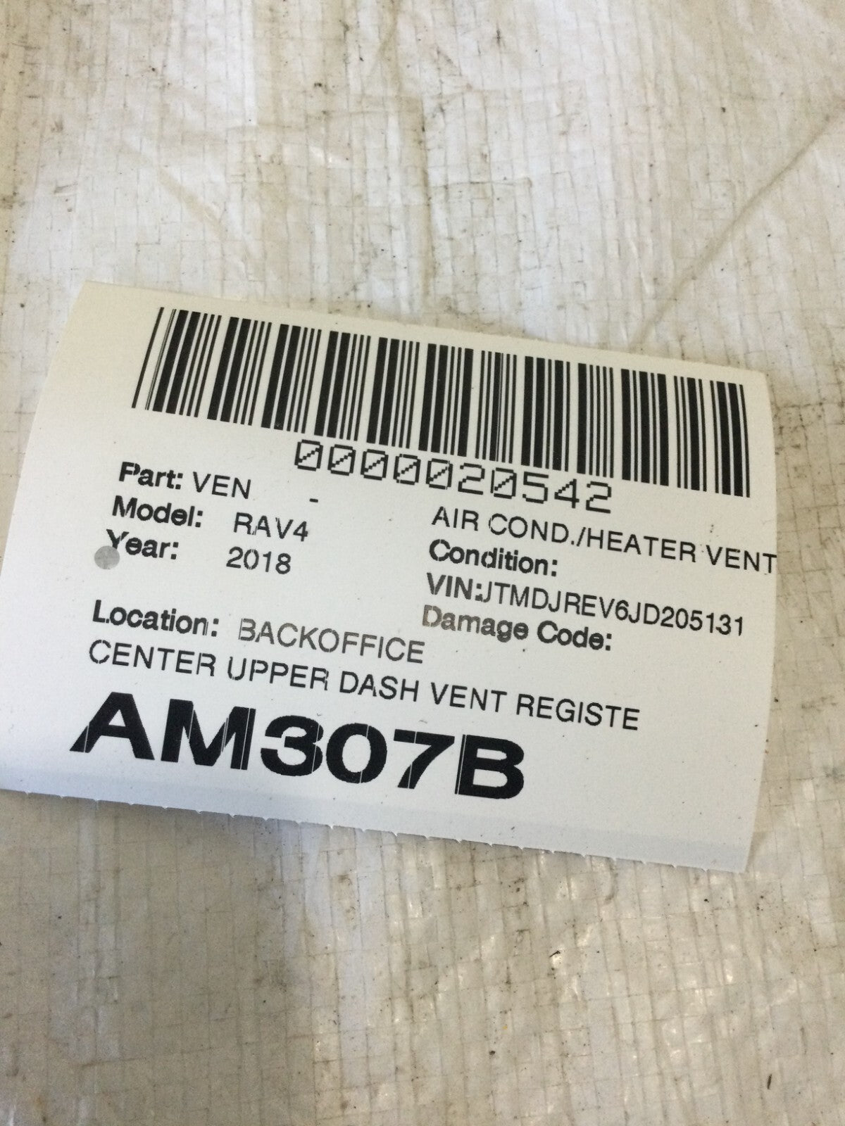 2018 Toyota RAV4 Center Upper Dash Vent Register Connector 55833-42010 OEM