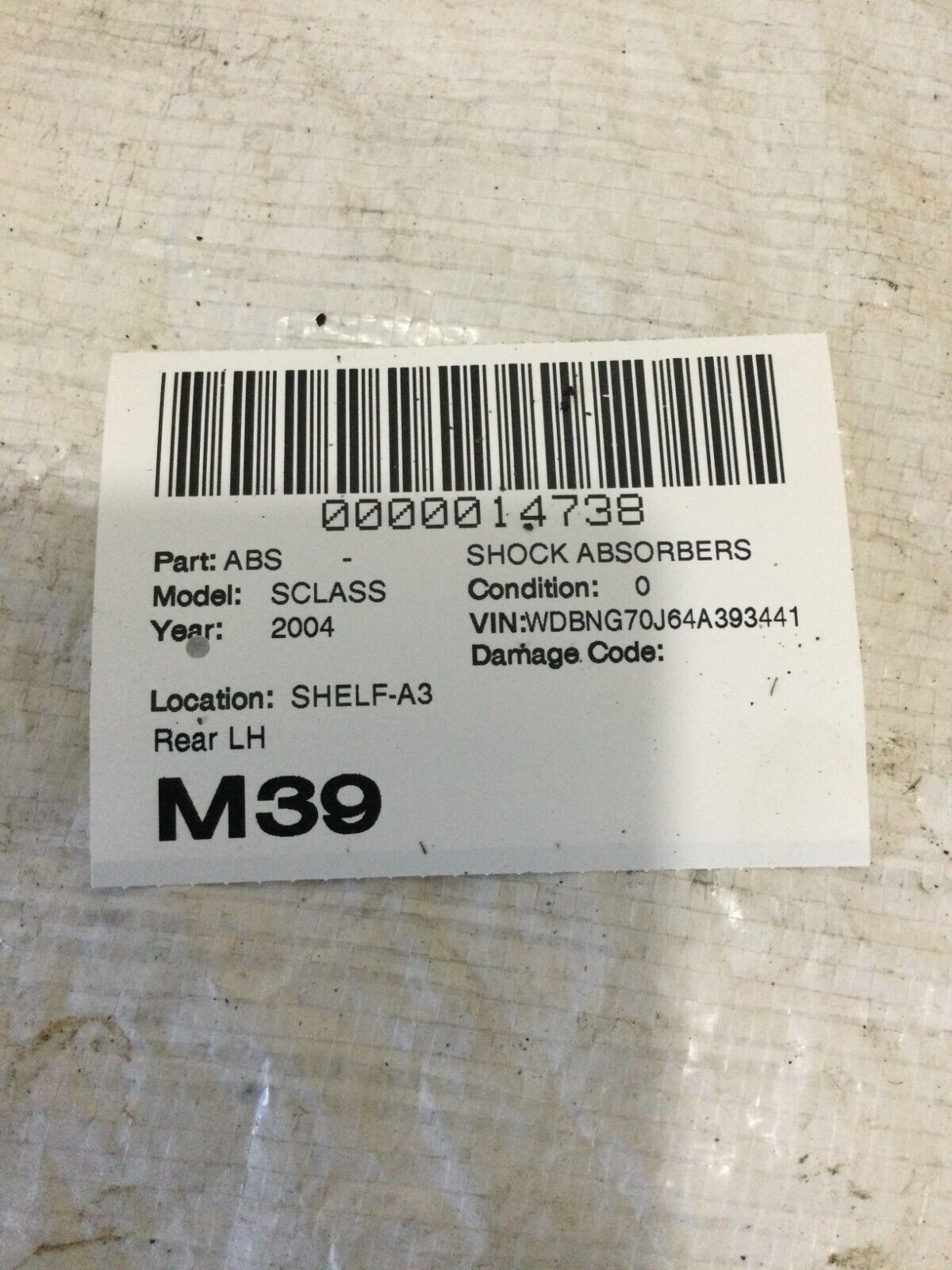 2004 Mercedes-Benz S-Class Rear Left SHOCK ABSORBER C08605405 OEM