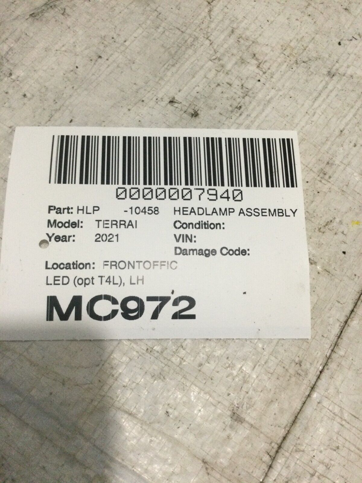 2021 GMC Terrain Left Driver HID Xenon Headlight 84312726 OEM ( DAMAGE TAB )