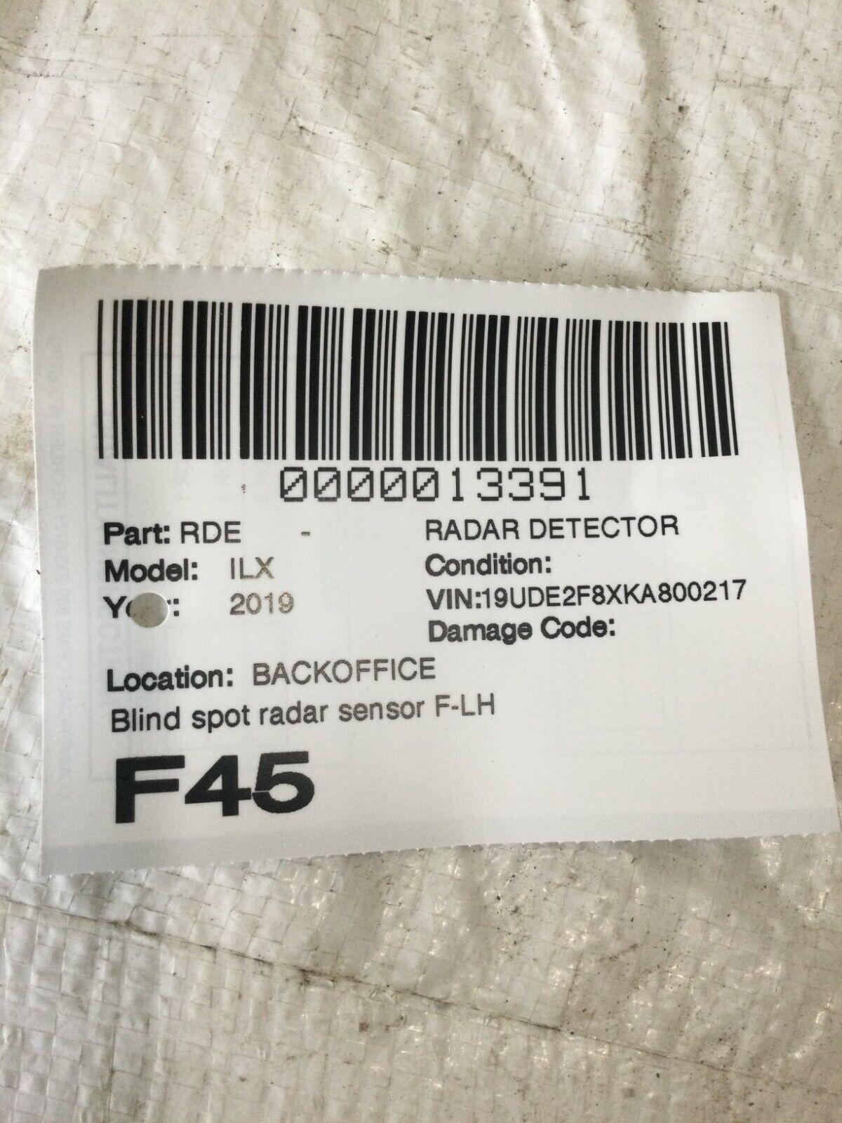 2019-2022 Acura ILX Driver Side Blind Spot Radar Sensor 36935-T3R-A02 OEM