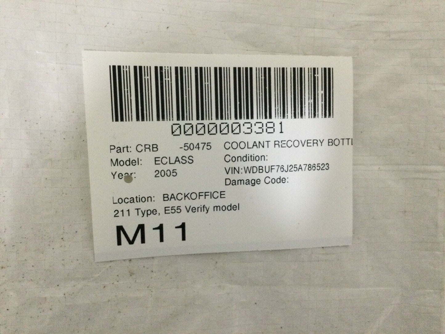 2003-2006 Mercedes Benz W211 E55AMG Windshield Washer Fluid Reservoir OEM 5.4L