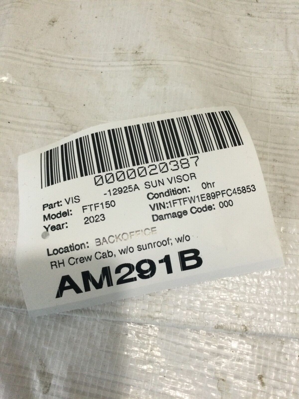 2023 Ford F-150 Crew Cab Illuminated Sun Visor RH OEM