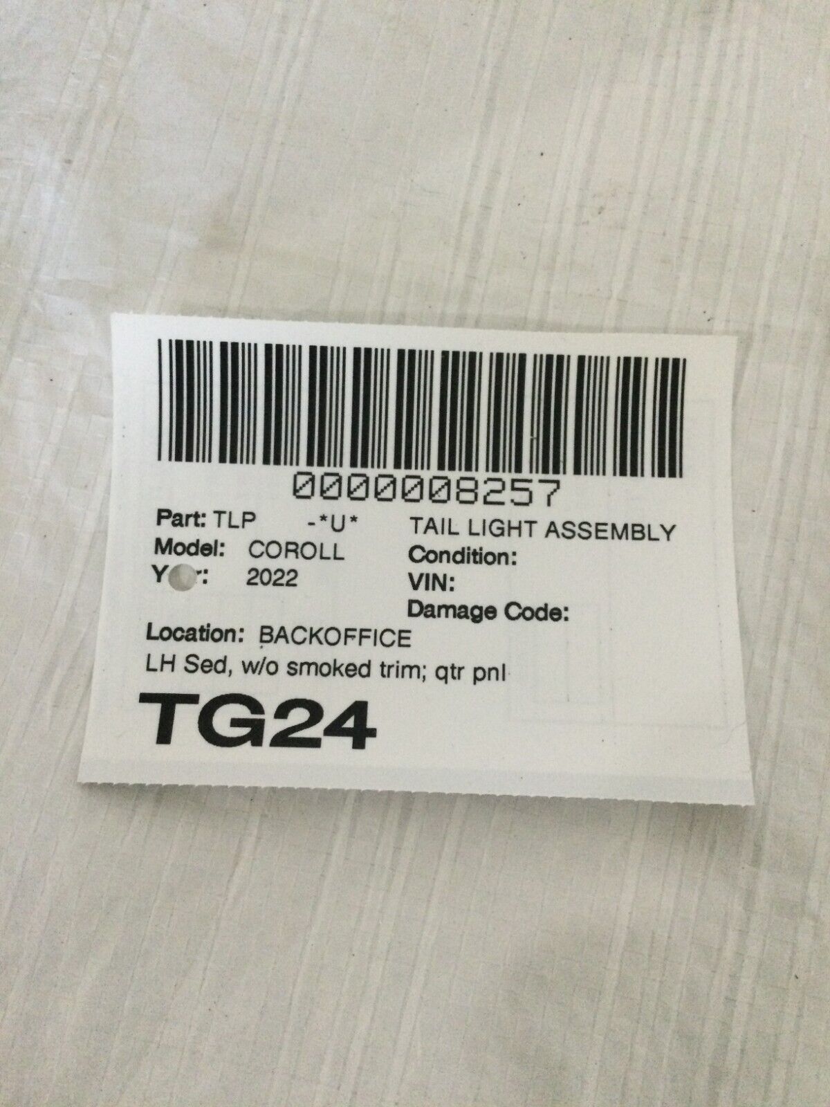 2022 Toyota Corolla Sdn 4Dr Driver Side Tail Light Lamp Taillight 81561-12D10 LH