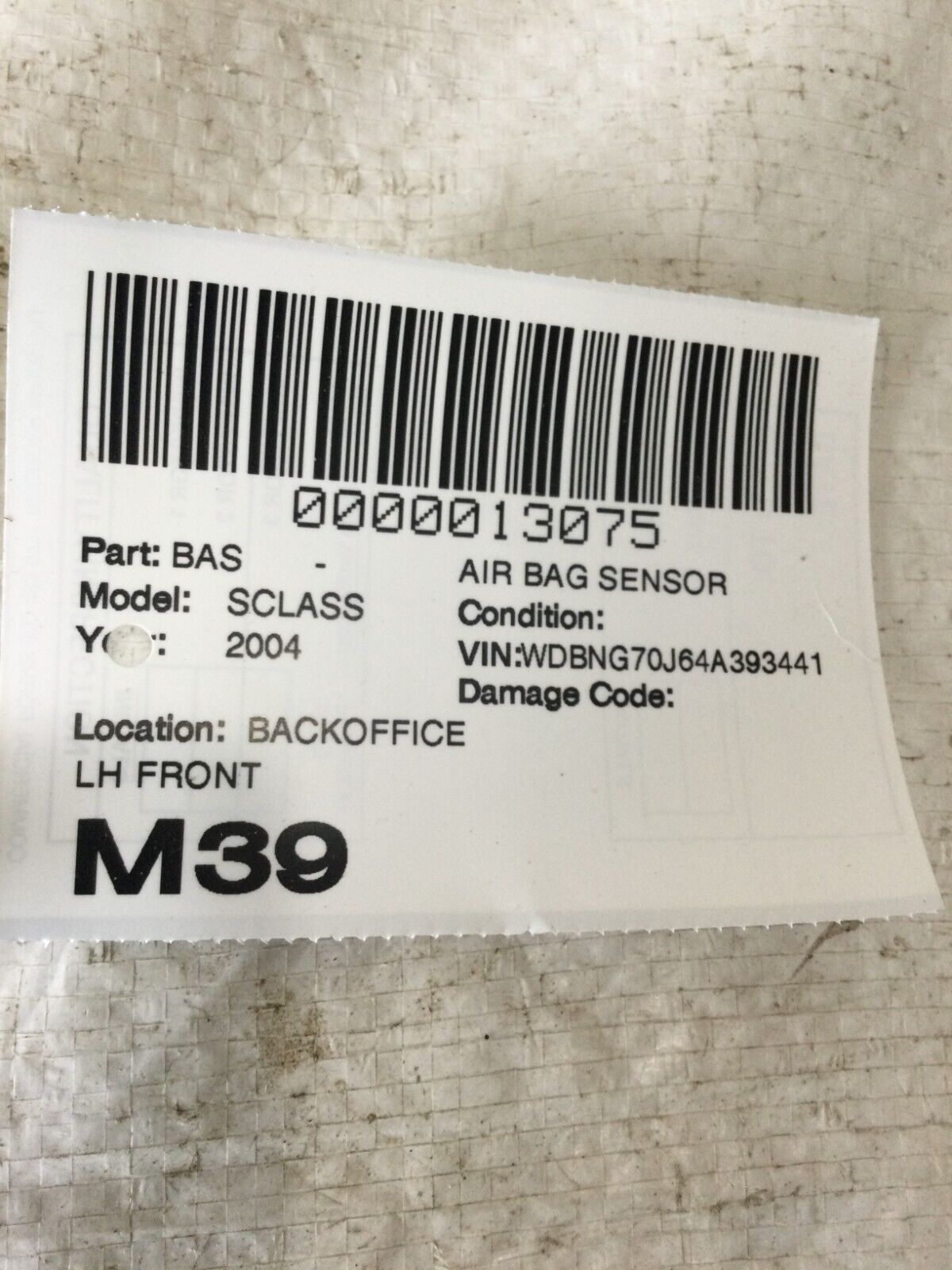 2004 Mercedes Benz S430 Left Front Crash Impact Sensor Module 0028200826 OEM