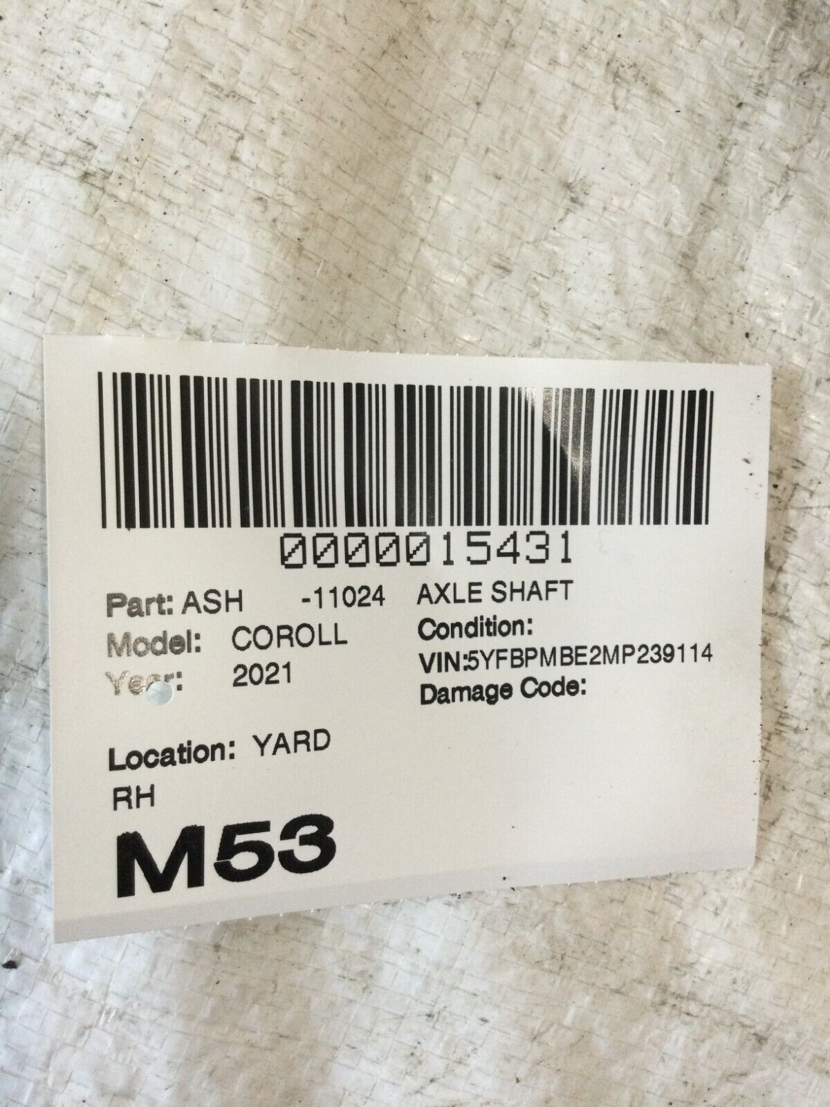 2021-2022 Toyota Corolla Right Passenger Front Axle Shaft OEM