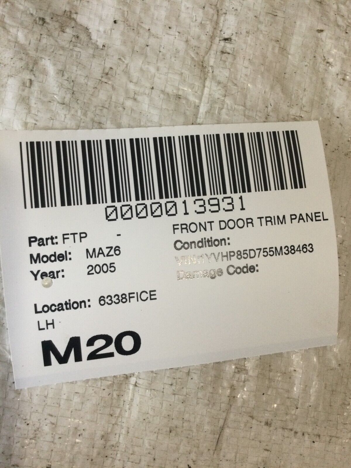2006 Mazda 6 Front Left Driver Door Trim Panel OEM LH