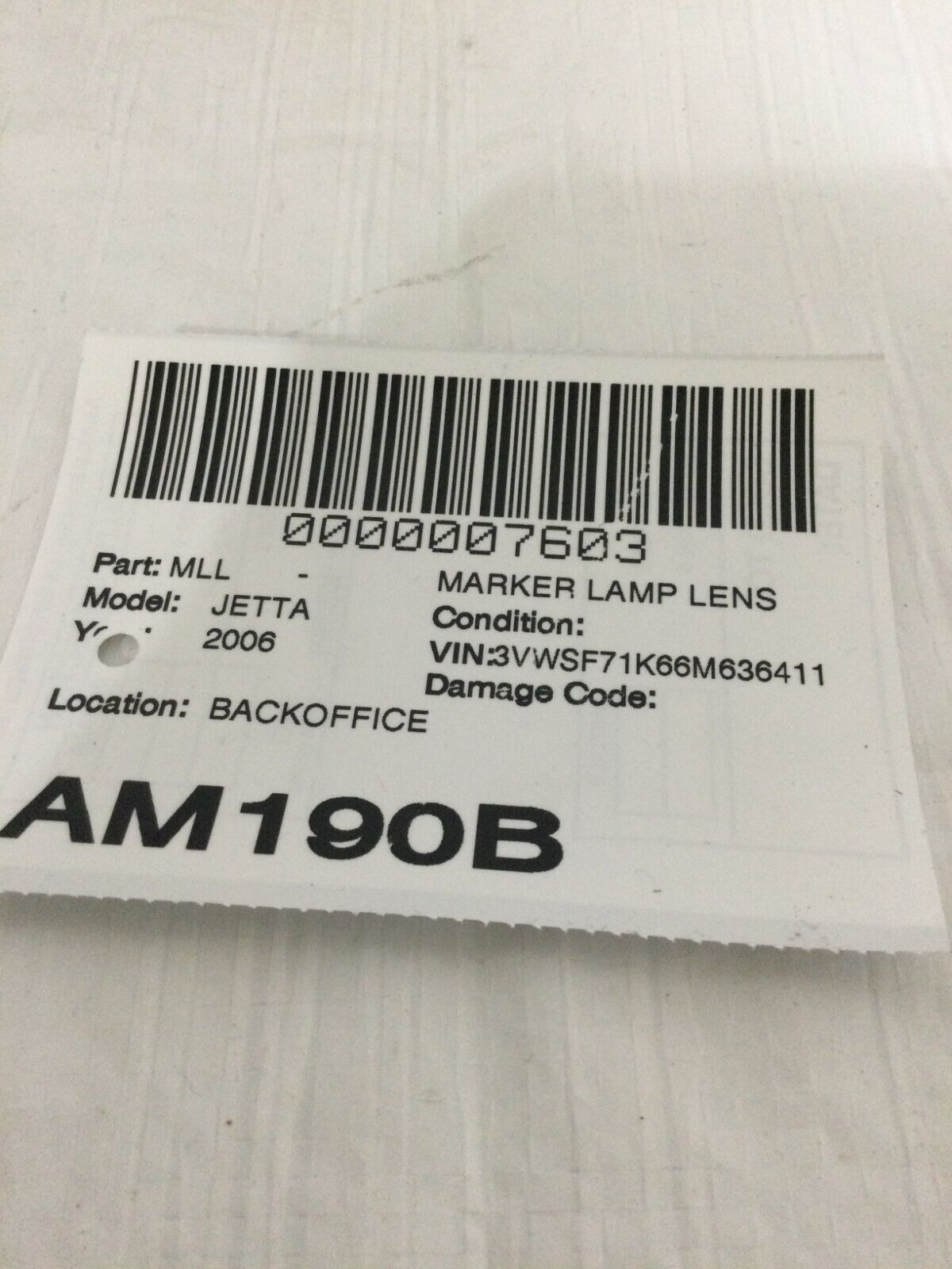 2006 Volkswagen Jetta Marker Lamp Lens OEM