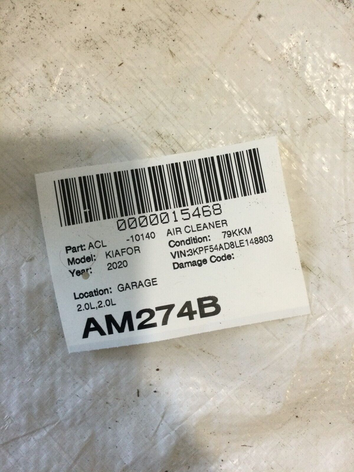 2020 Kia Forte Air Cleaner Assembly