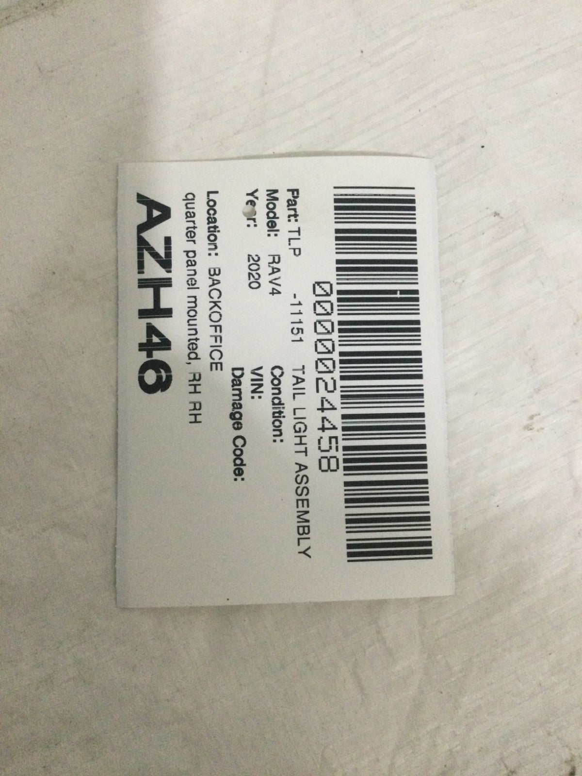 2019-2021 Toyota Rav4 Right RH Tail Light Tail Lamp OEM 81550-0R09000 DAMAGED