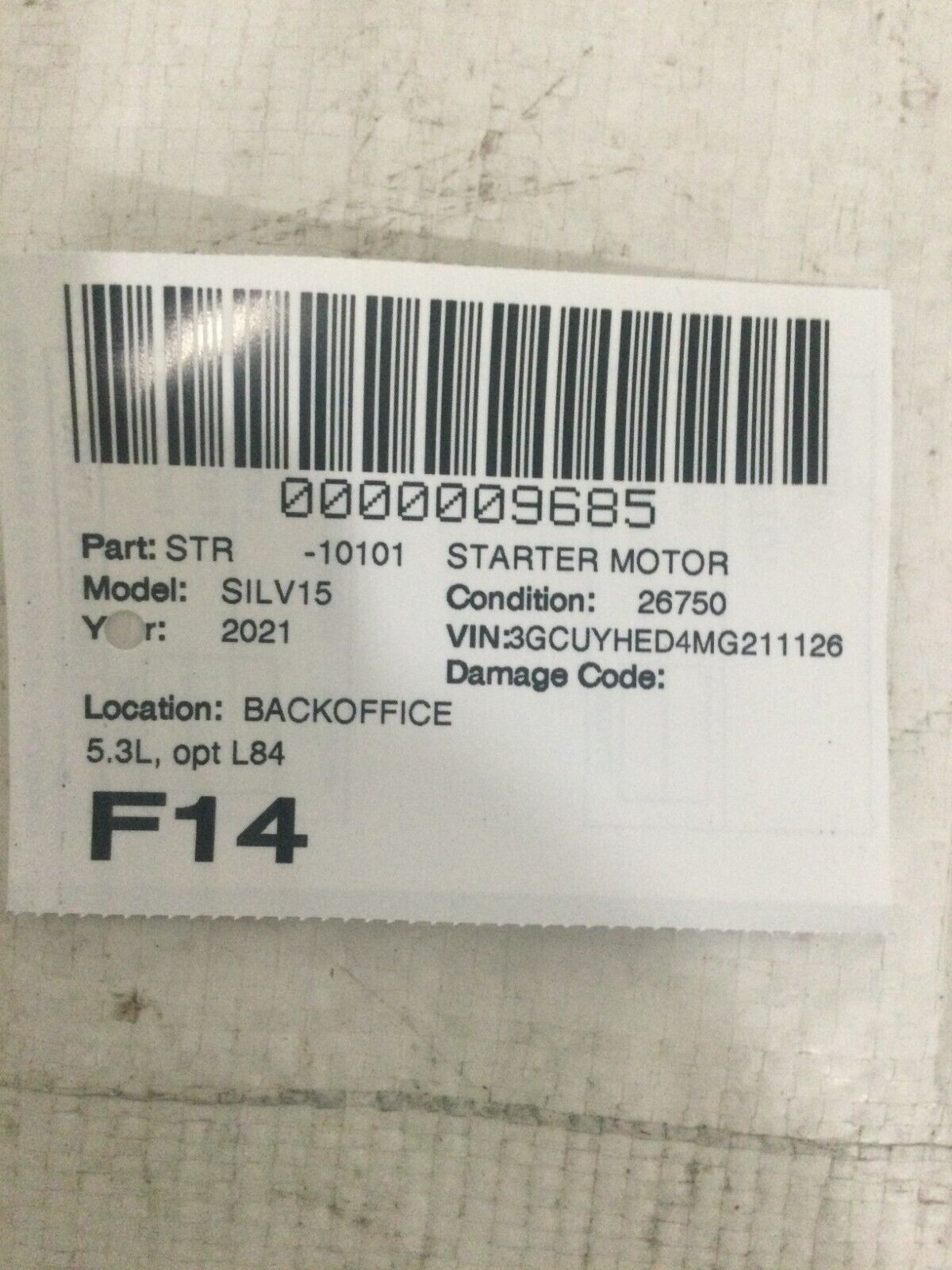 2021 Chevrolet Silverado 1500 Engine Starter MKotor OEM 12689541