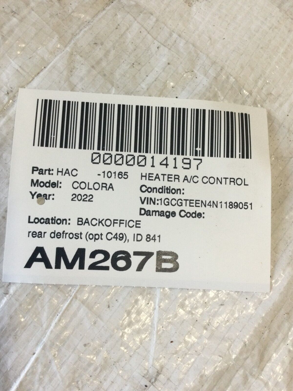 2022 Chevrolet Colorado  AC Heater  Control Rear Defrost 84263101 OEM