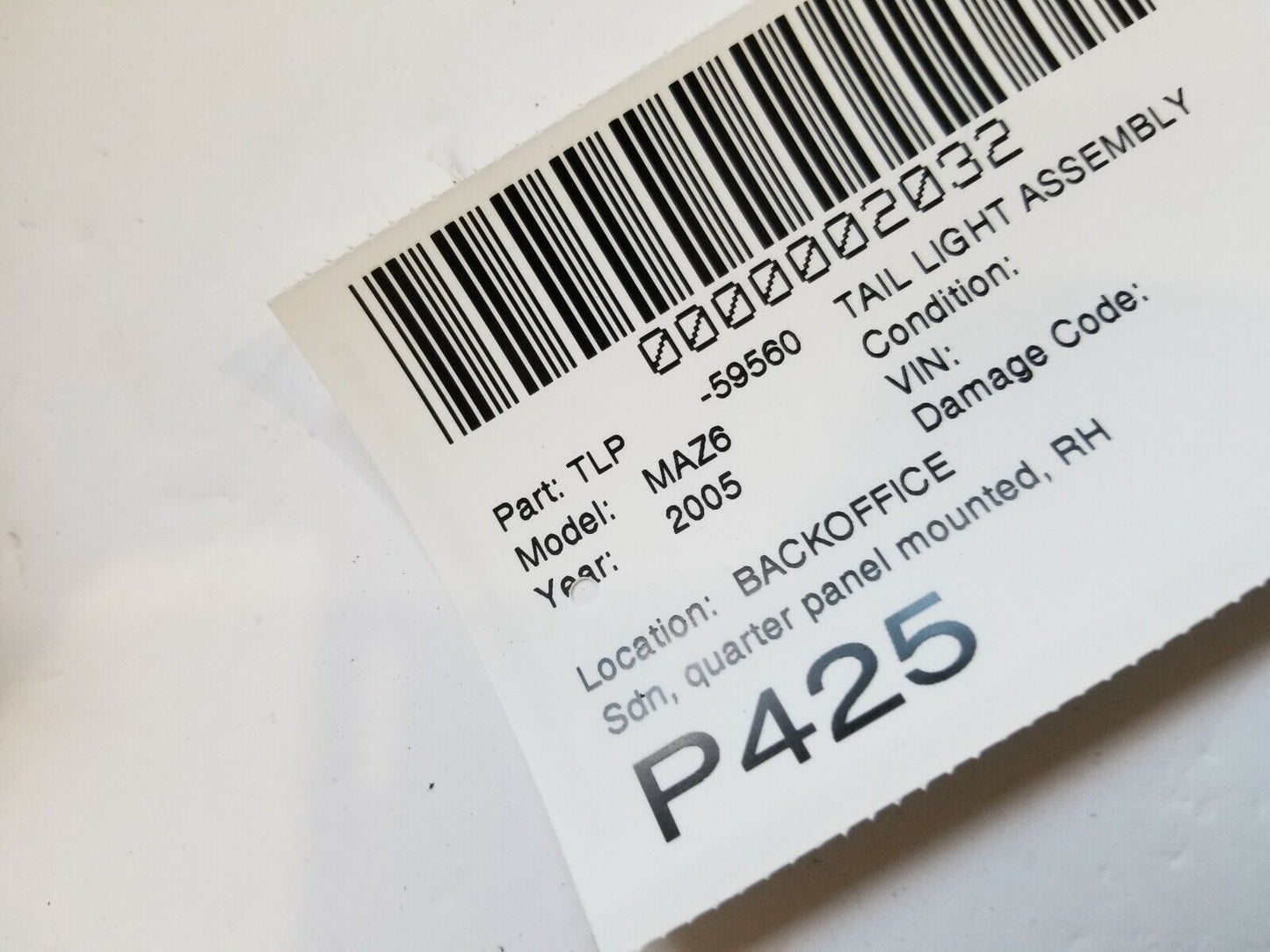 2004-2005 Mazda 6 Sedan Tail Light Lamp Right Passenger OEM RH