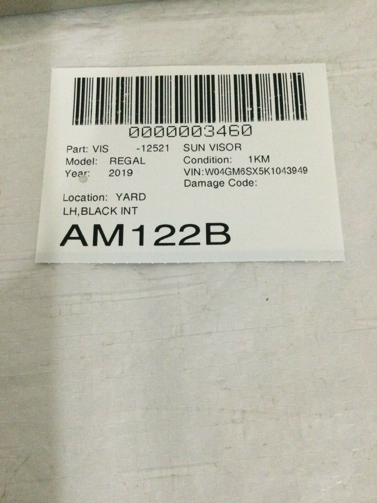 2019 Buick Regal Sportback Preferred II Sun Visor Left Driver Side 39137492 OEM