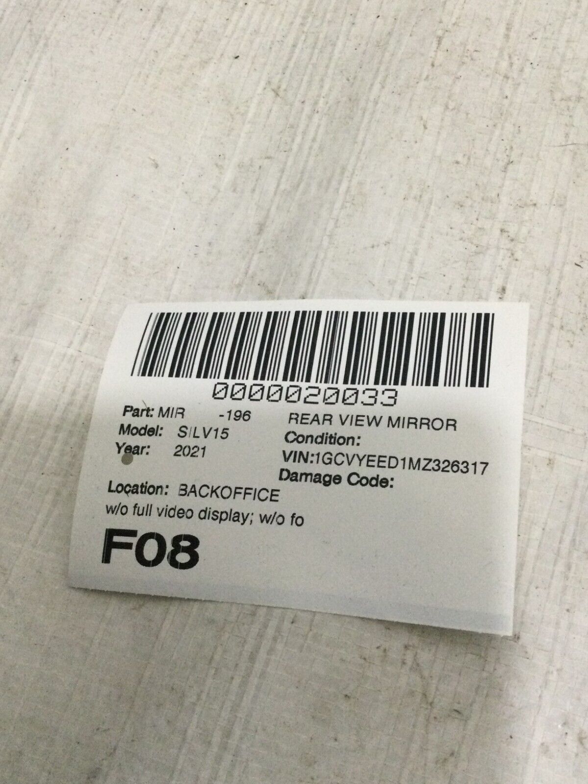 2021 Chevrolet Silverado 1500 Interior Rear View Mirror OEM