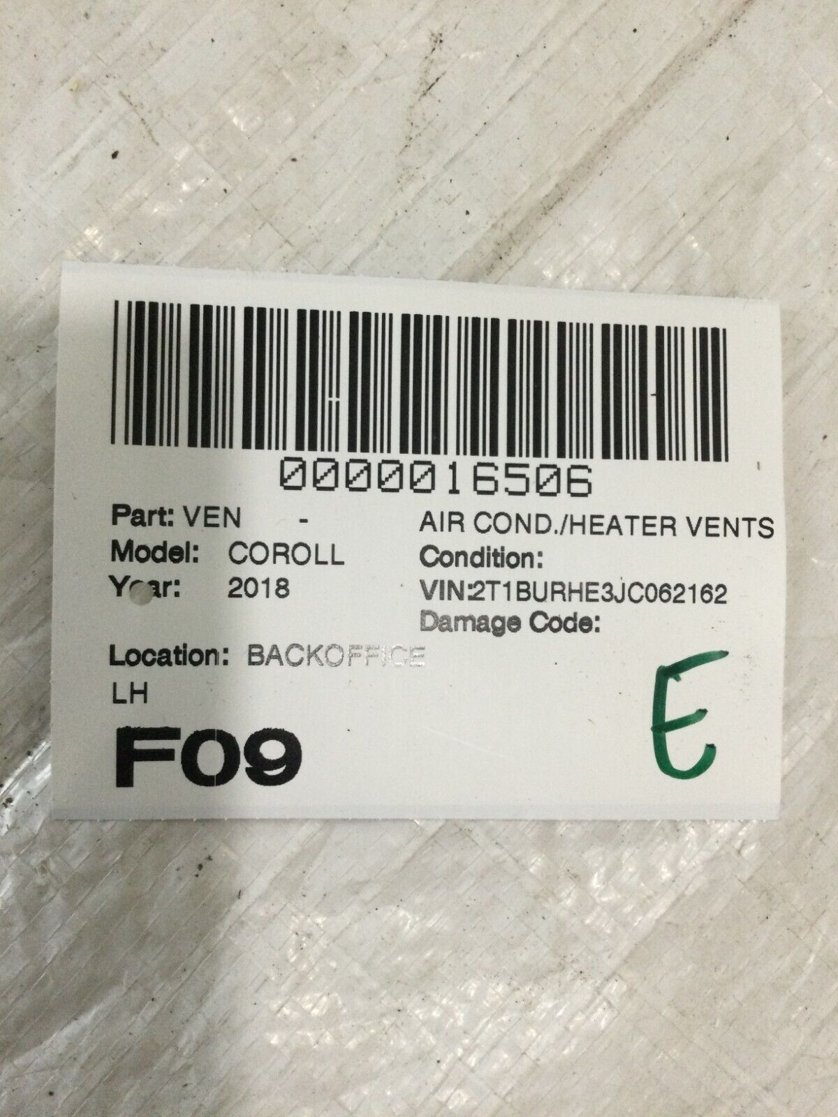 2018 Toyota Corolla Left Driver Side AC Air Vent Black 55404-02540 OEM