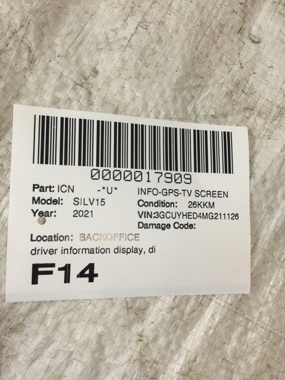 2019-2022 Chevrolet Silverado 1500 Heads Up Display Screen 84592851 OEM