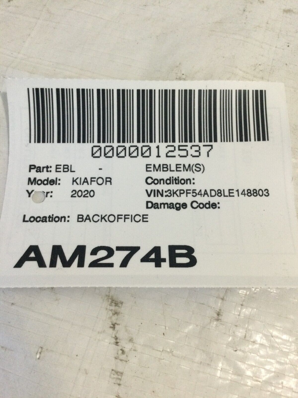 2020 Kia Forte Rear Back Trunk LID Emblem OEM