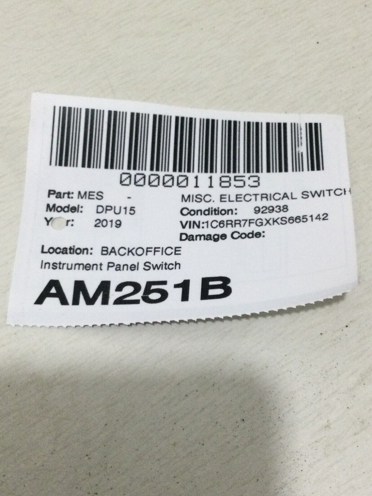 2019 Ram 1500 2500 3500 Traction Control Tow Haul Switch 68247620AA OEM