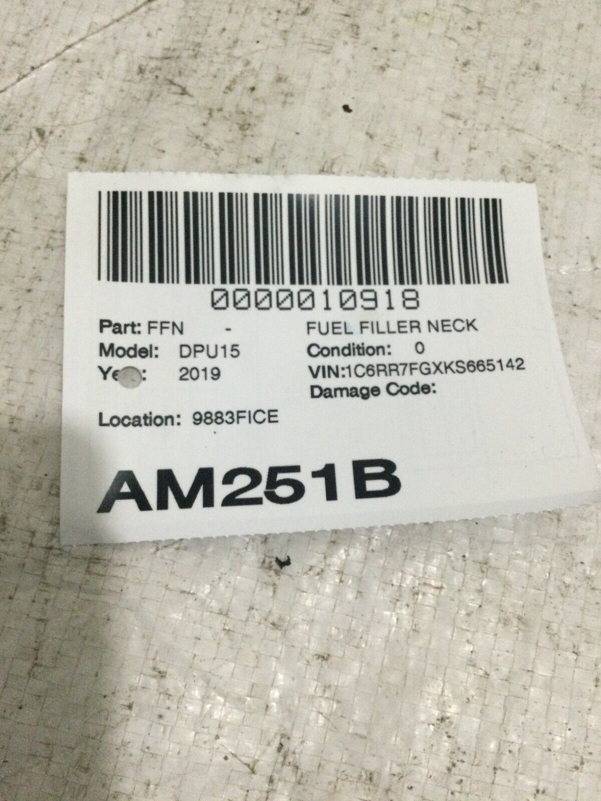 2019 Ram 1500 Fuel Gas Tank Filler Neck Hose Line OEM 68400787AA 3.6L