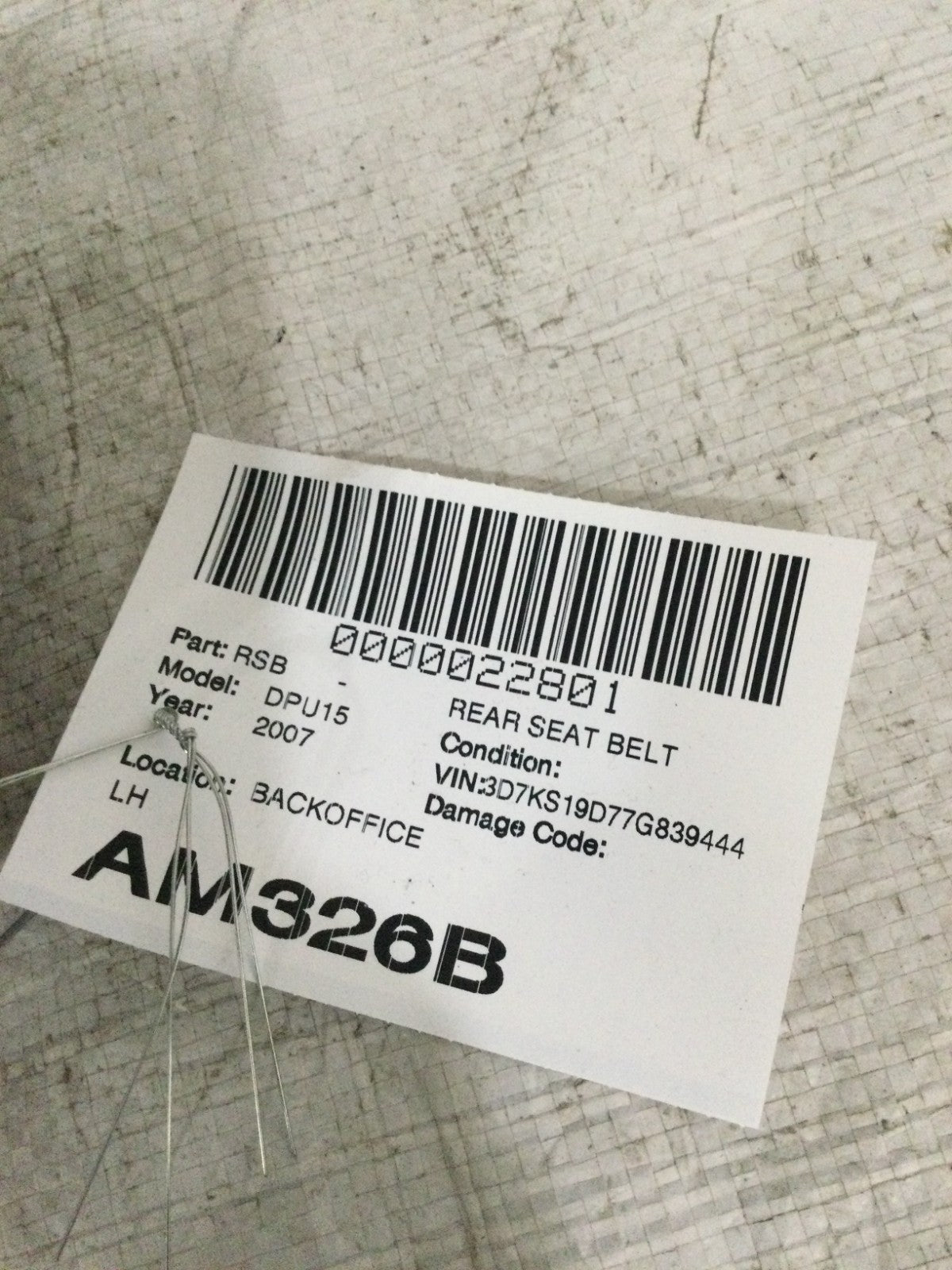 2007 Dodge Ram 1500 Rear Left Seat Belt OEM 2025850