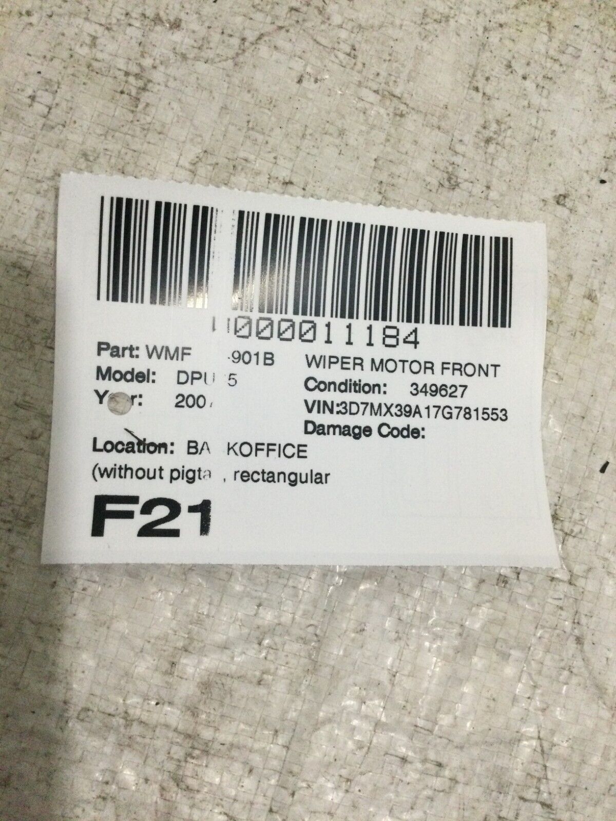2007 Dodge Ram 3500 Front Wiper Motor W/ Linkage OEM 6.7L Diesel