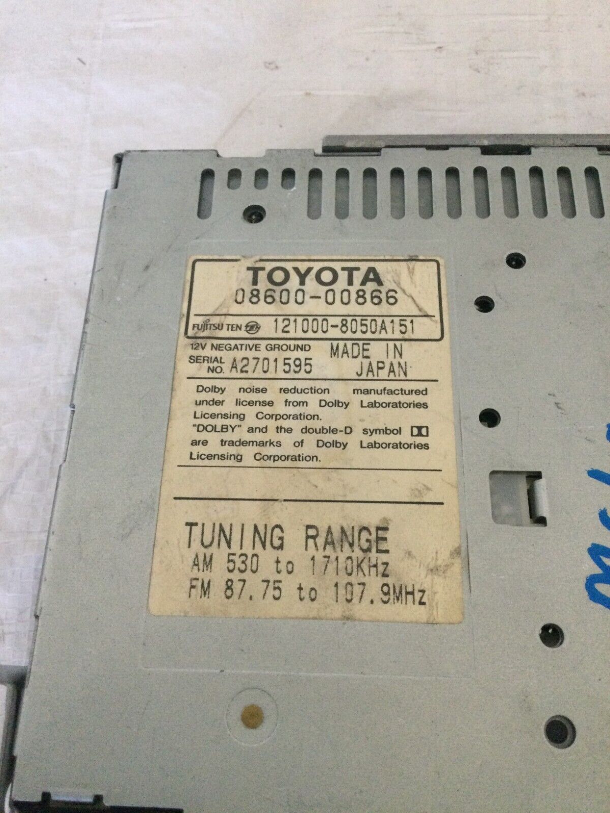 1997 Toyota Tercel Cassette AM FM Car Stereo OEM 08600-00866