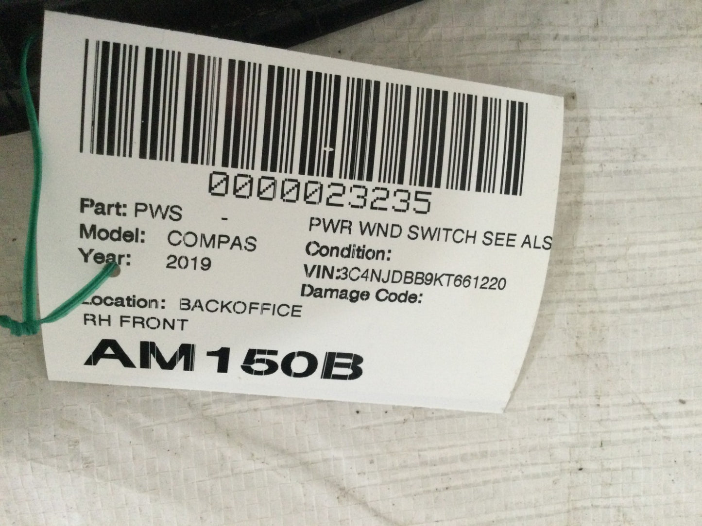 2019 Jeep Compass Front Right Door Switch And Bezel OEM 6BZ29LXHAA