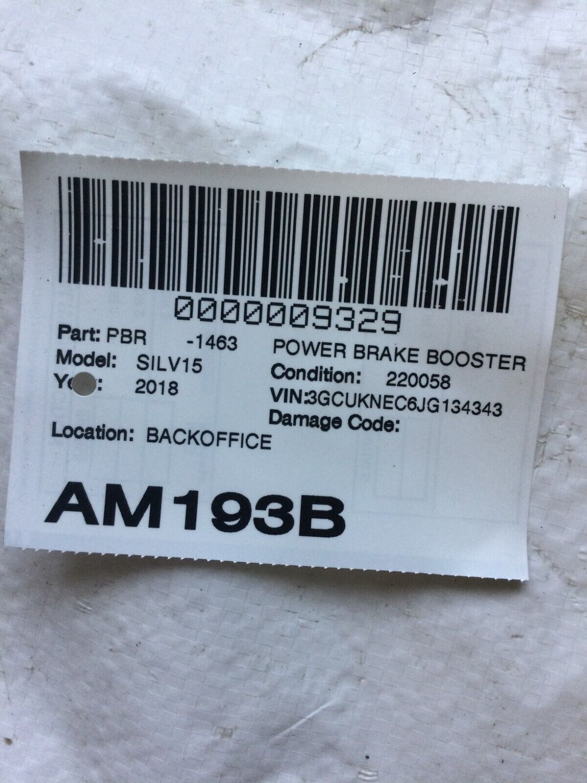 2018 Chevrolet Silverado 1500 Power Brake Booster OEM 23135220