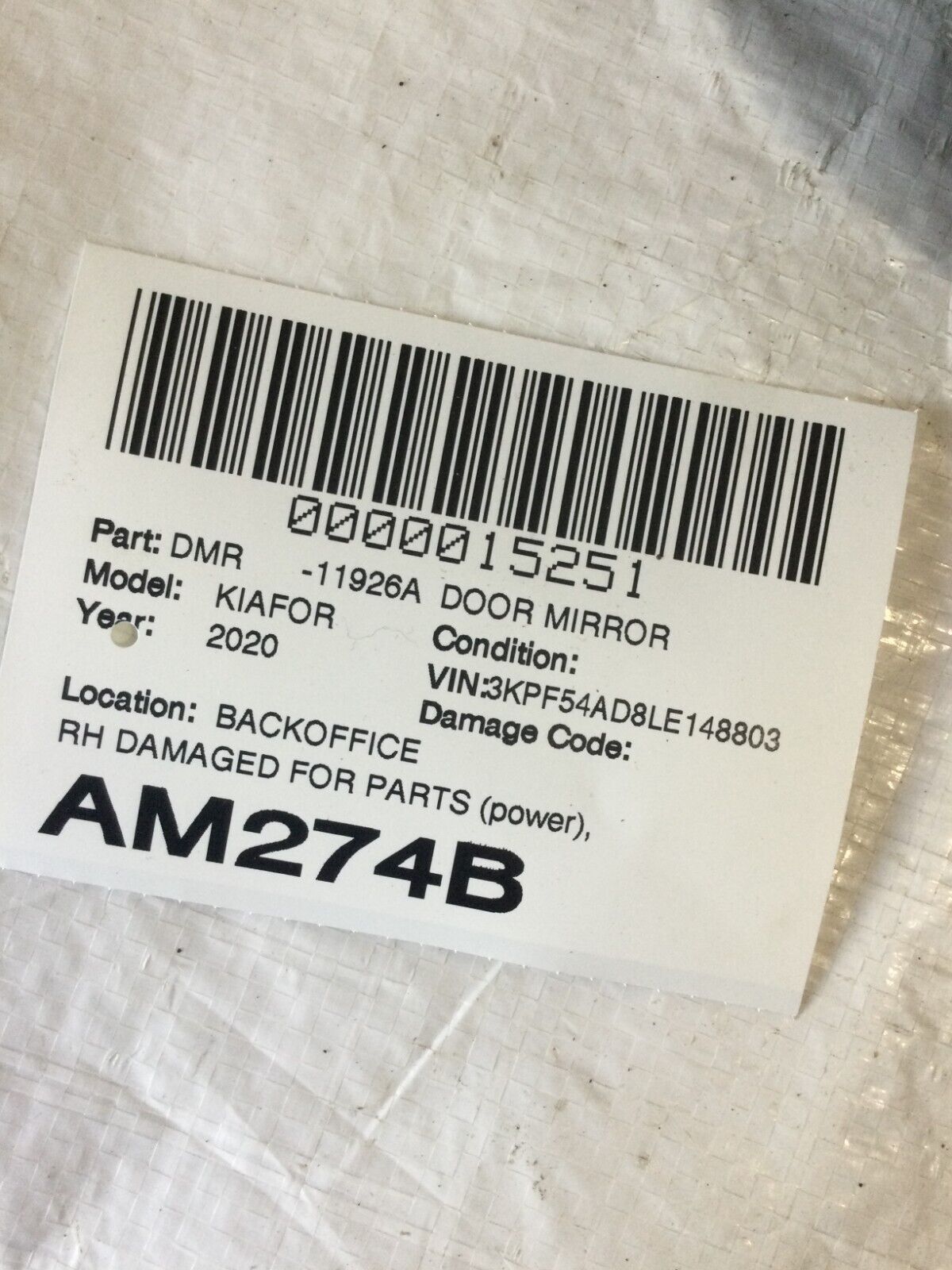 2020 Kia Forte Side View Power Door Mirror Right Passenger Side W/Blind Spot OEM