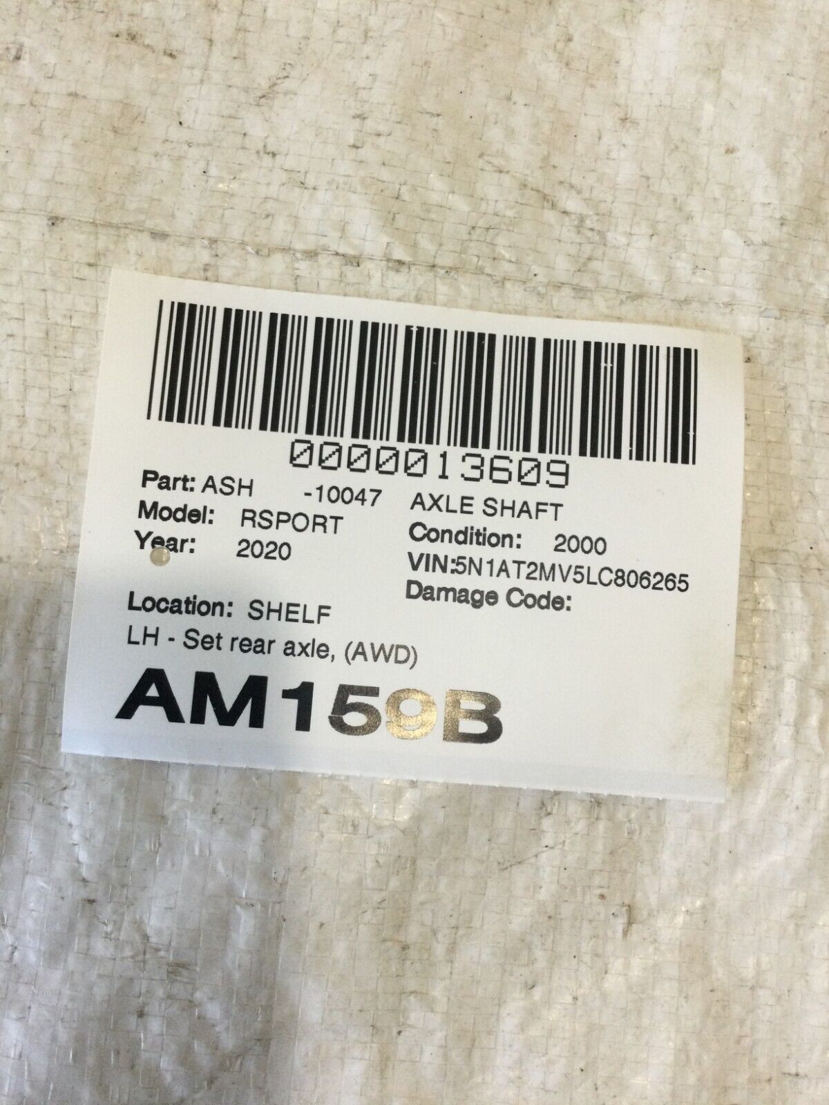 2020 Nissan Rogue Left Rear Axle Shaft OEM AWD