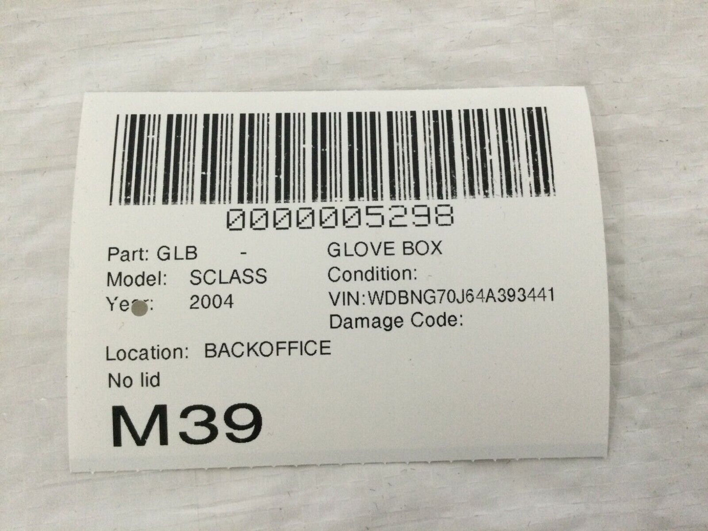 2004 Mercedes Benz S430 Dashboard Glove Box Storage Compartment W/O LID OEM