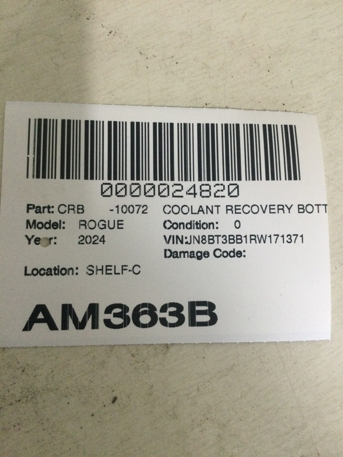 2024 Nissan Rogue 1.5L Coolant Overflow Reservoir Bottle OEM