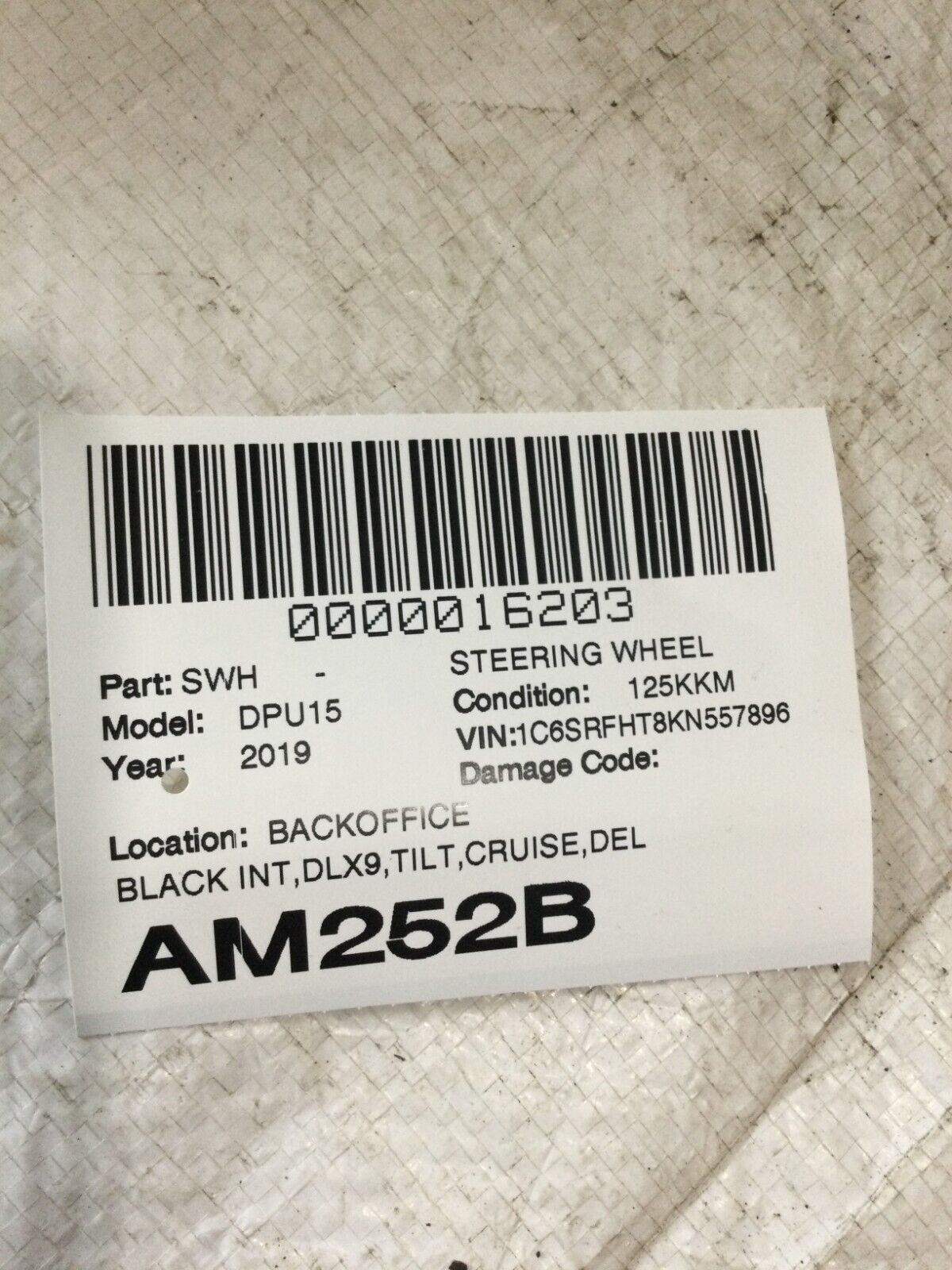 2019 Dodge Ram 1500 Black Leather Driver Strng Wheel w/ Control Buttons OEM