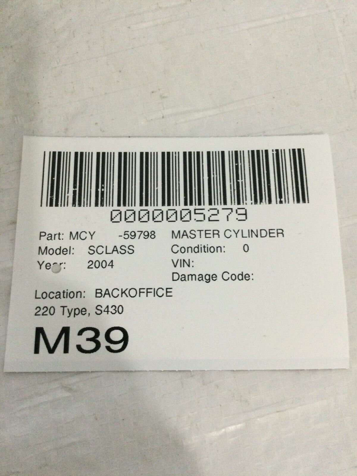 2004 Mercedes S Class S430 Master Brake Cylinder OEM